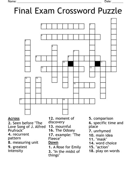 junior year exam crossword